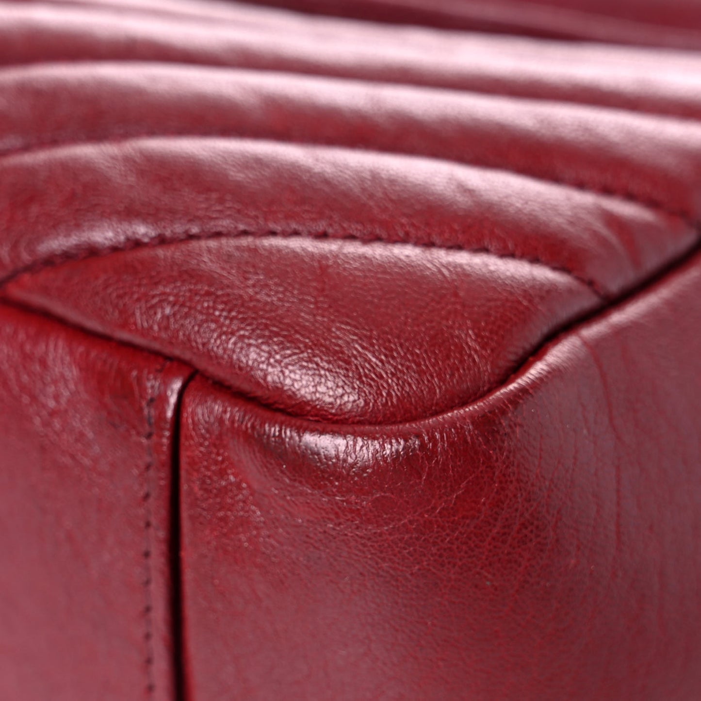 Sheepskin Matelasse Chevron Large College Monogram Satchel Oxblood