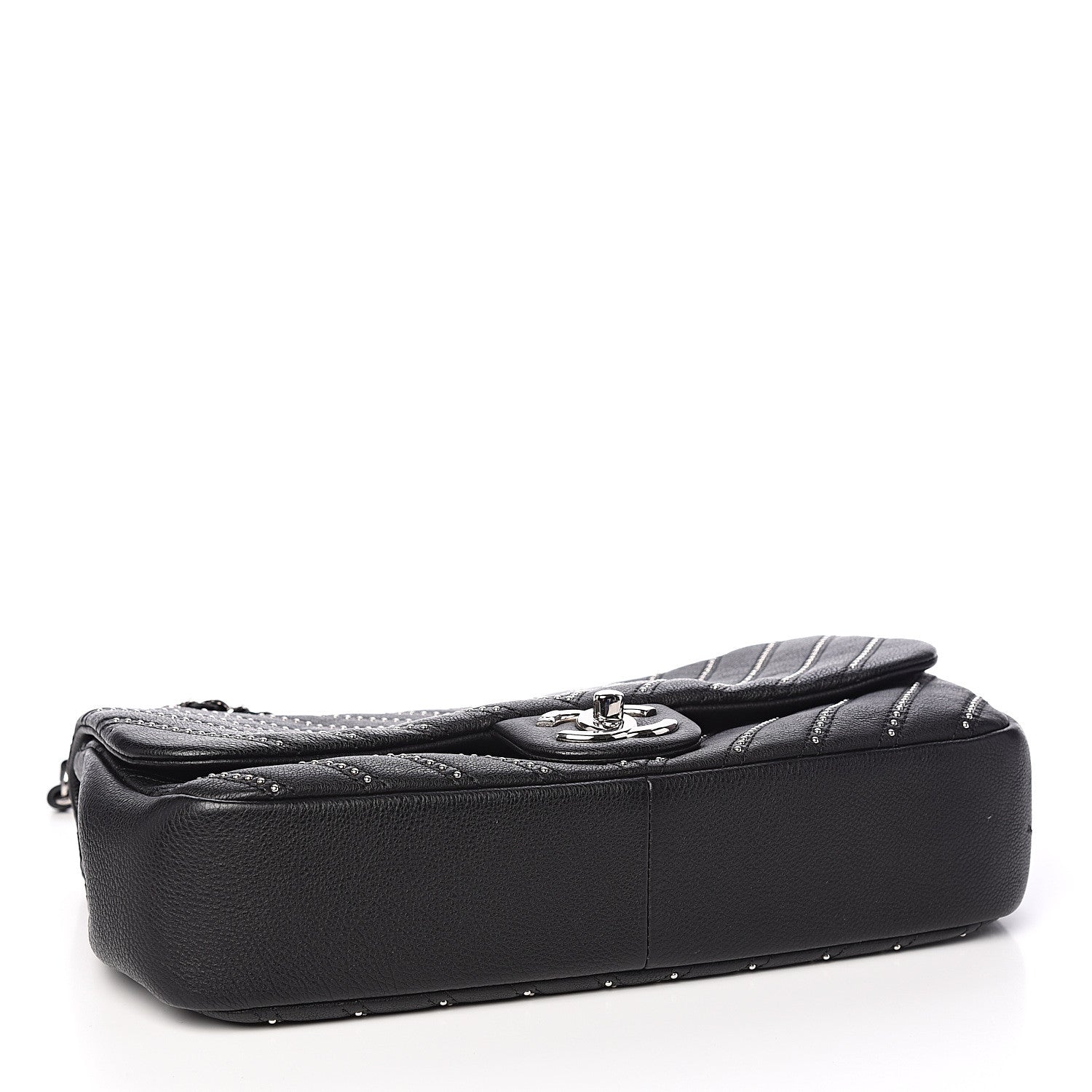 Chanel Calfskin Studded Chevron Quilted Wars Flap Black 3 of 9