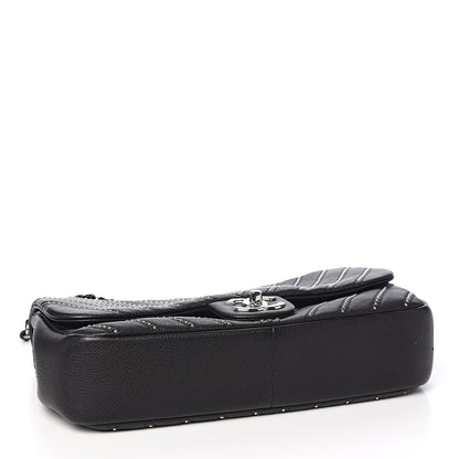 Chanel Calfskin Studded Chevron Quilted Wars Flap Black 3 of 9
