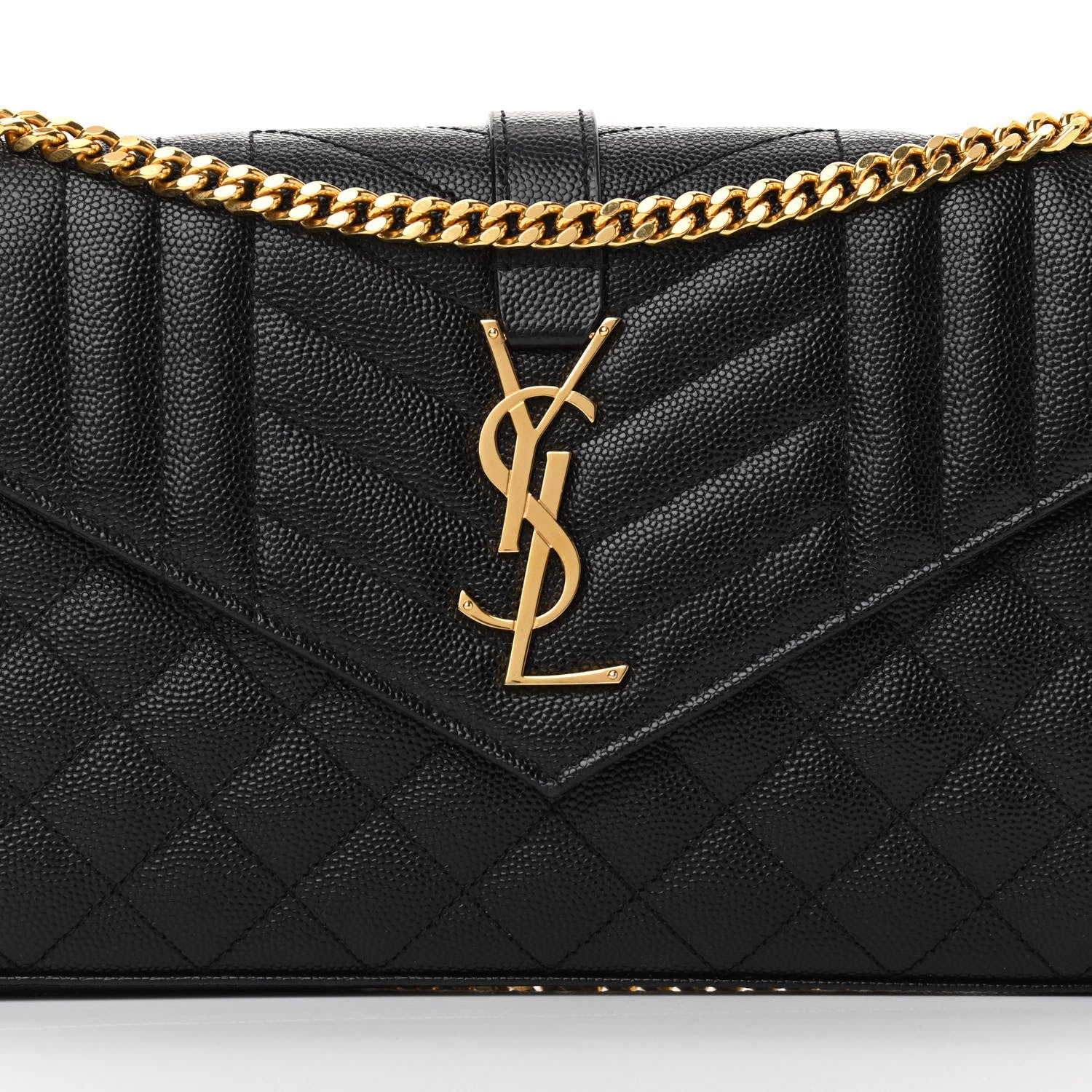 Saint Laurent Grain De Poudre Mixed Matelasse Triquilt Monogram Chain Wallet Black 14 of 23
