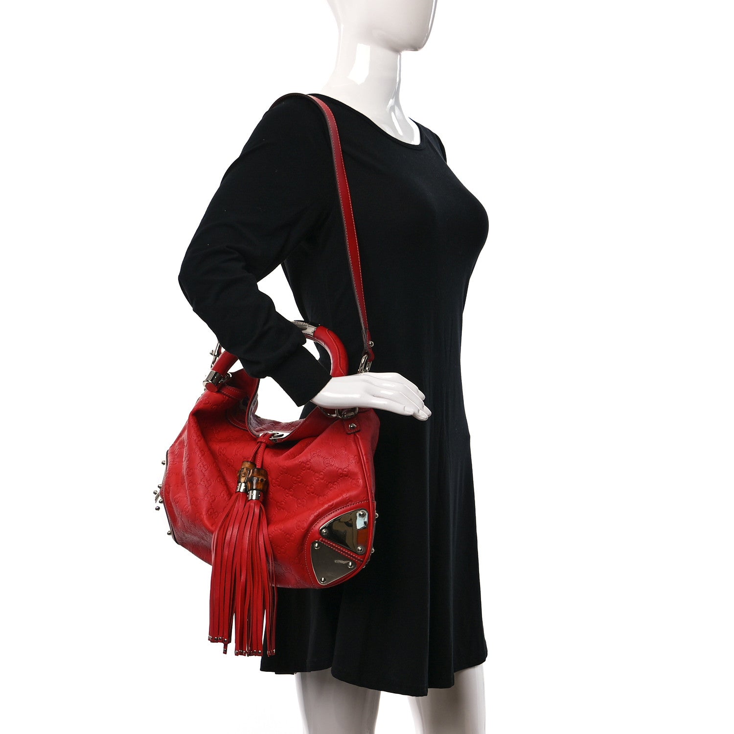 Gucci Guccissima Medium Indy Top Handle Hobo Red 2 of 9