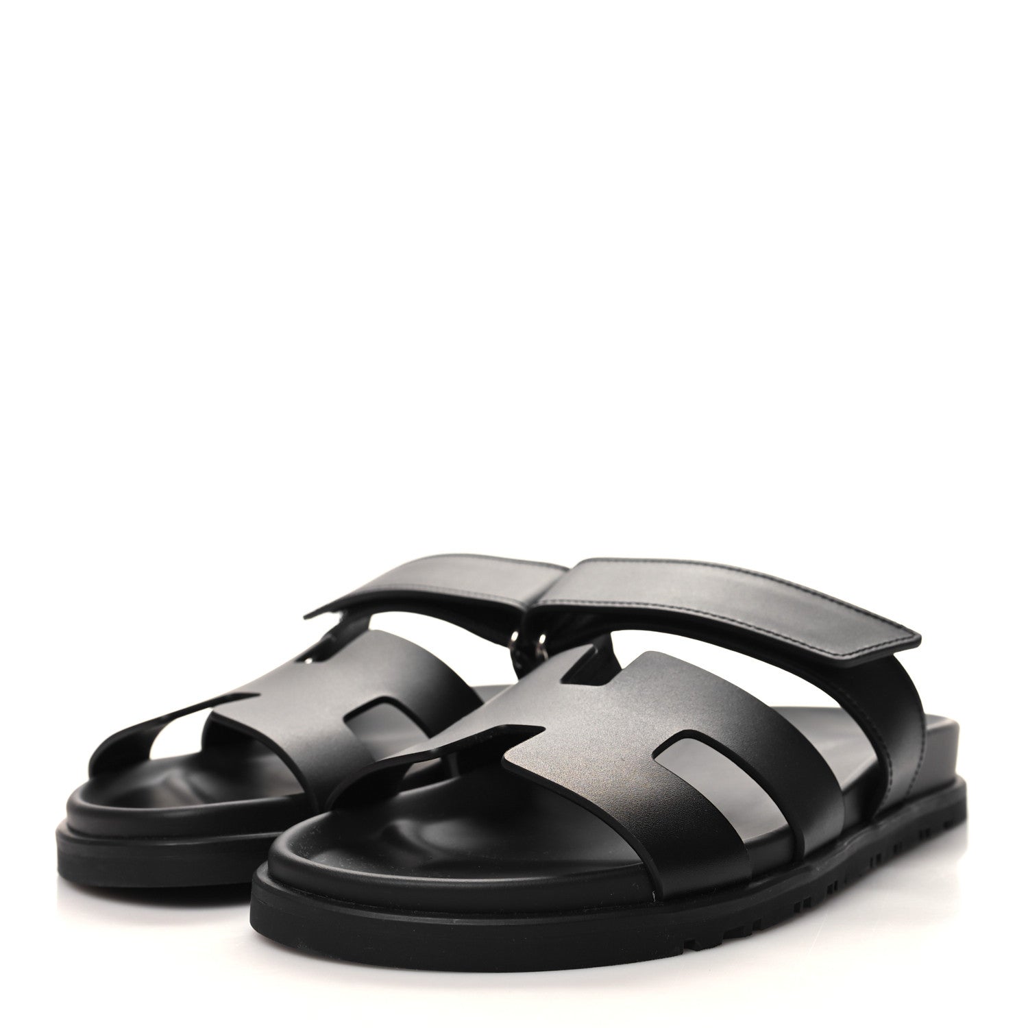 Hermes Calfskin Womens Chypre Sandals 37.5 Black 3 of 9