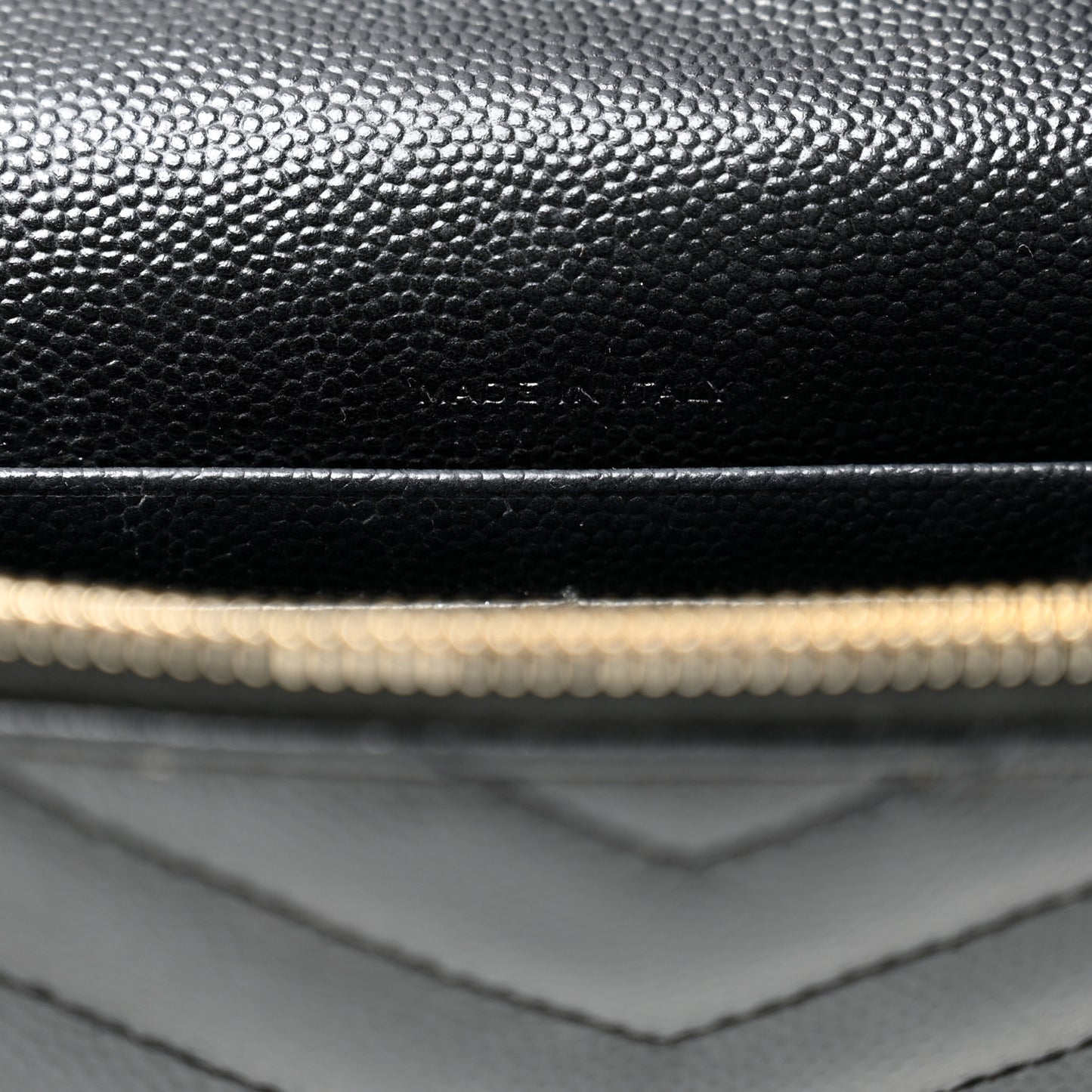 Grain De Poudre Matelasse Chevron Monogram Envelope Chain Wallet Black
