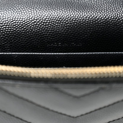 Saint Laurent Grain De Poudre Matelasse Chevron Monogram Envelope Chain Wallet Black 7 of 13
