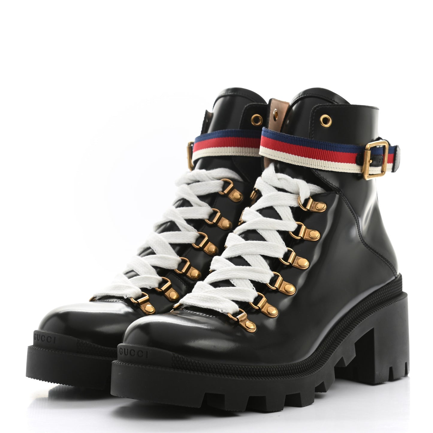 Calfskin Sylvie Web Lace Up Combat Boots 39.5 Black