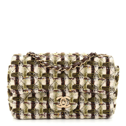 Chanel Tweed Quilted Mini Rectangular Flap Green Brown 1 of 10