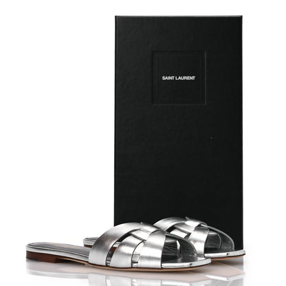 Saint Laurent Metallic Calfskin Nu Pied 05 Slide Sandals 36 Argento 11 of 11