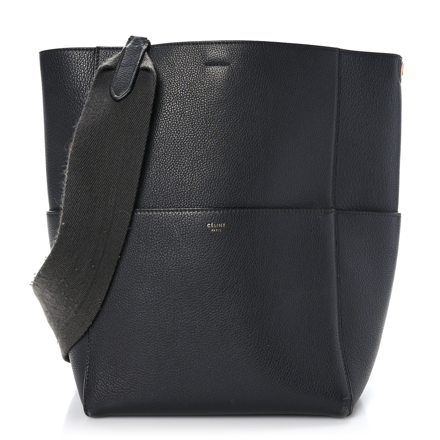 Soft Grained Calfskin Sangle Bucket Bag Grey
