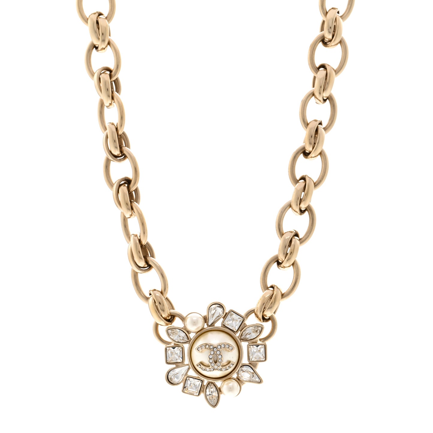 Pearl Crystal CC Snowfall Chain Short Necklace Light Gold