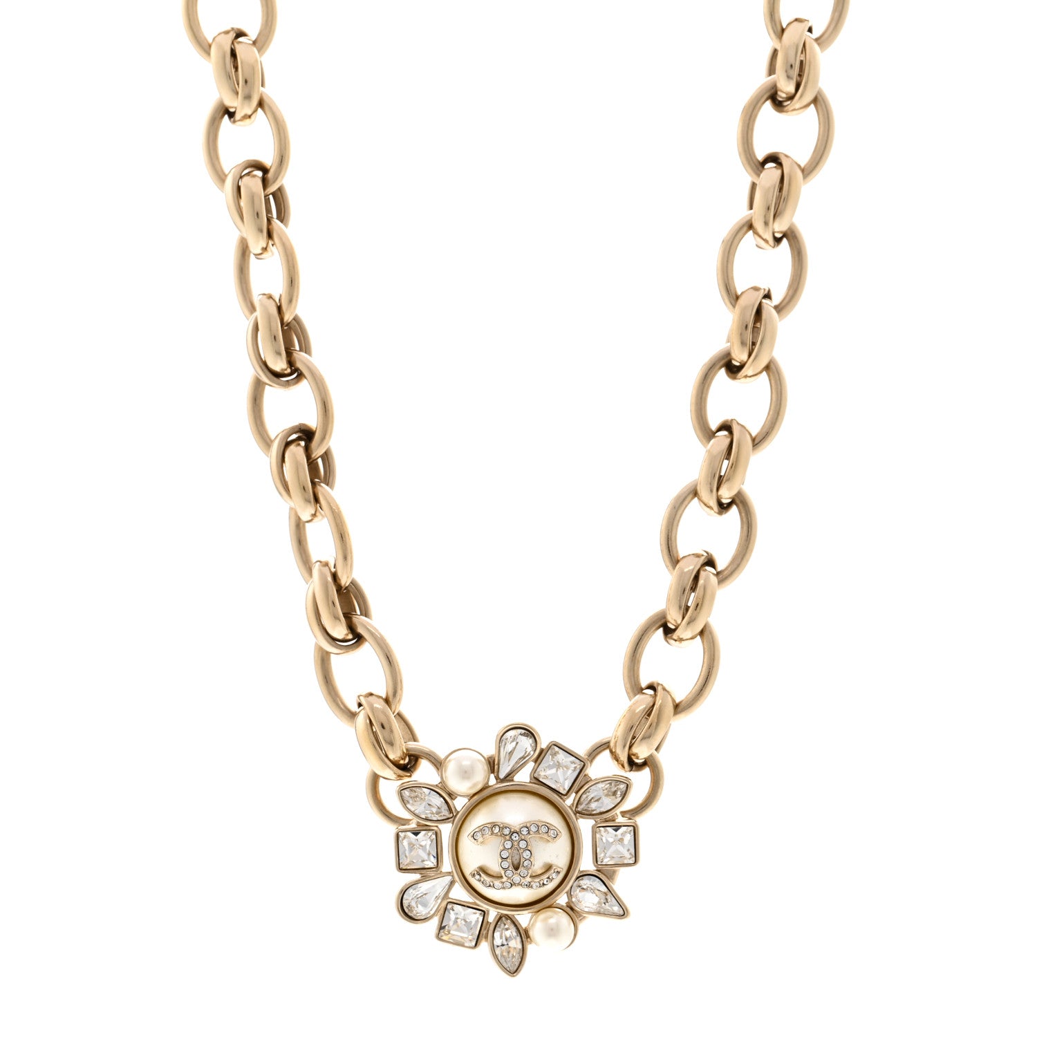 Chanel Pearl Crystal CC Snowfall Chain Short Necklace Light Gold 1 of 6