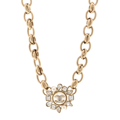 Chanel Pearl Crystal CC Snowfall Chain Short Necklace Light Gold 1 of 6