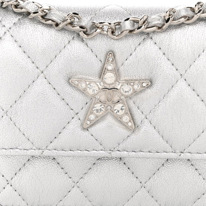 Chanel Metallic Goatskin Quilted Crystal CC Walk Of Fame Clutch With Chain Silver 10 of 13