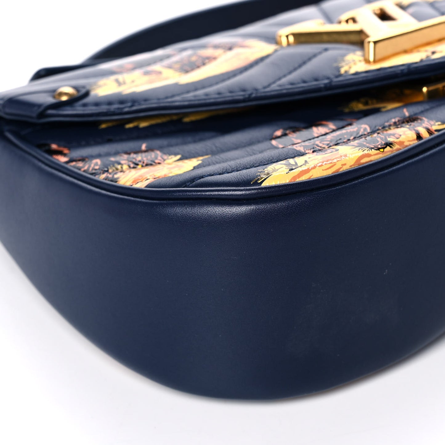 Calfskin Leopard Print New Wave Chain MM Navy