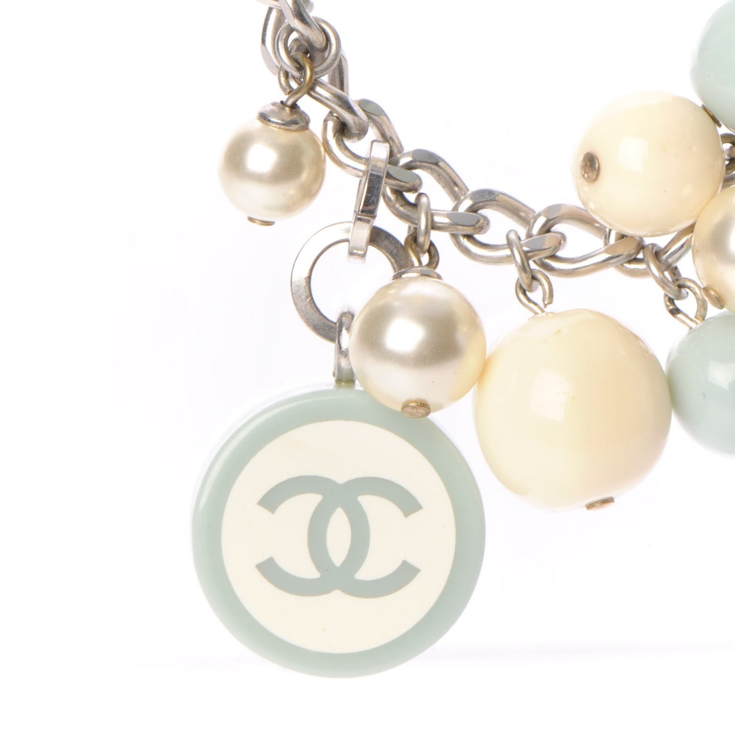 Resin Pearl CC Long Necklace Silver