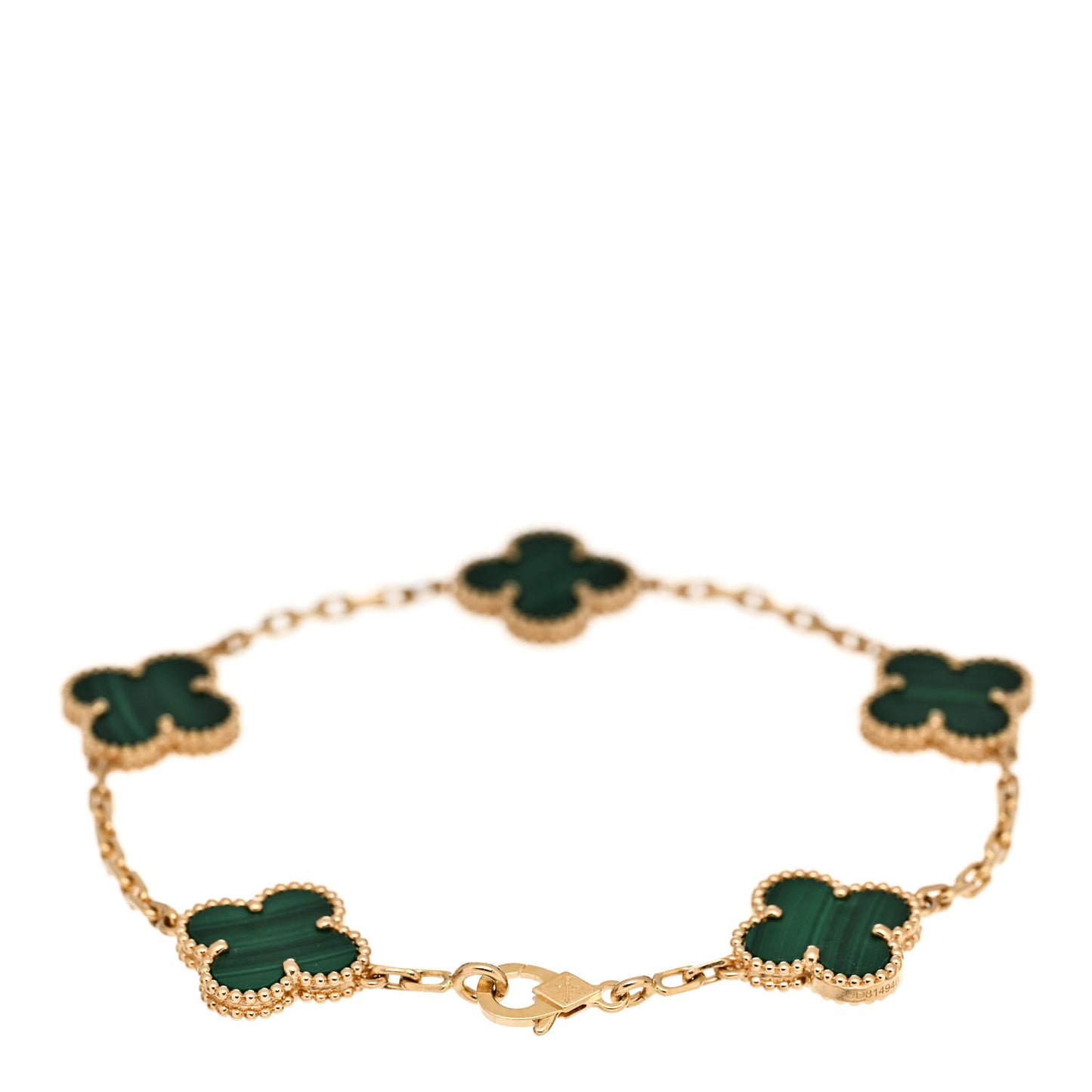 18K Yellow Gold Malachite 5 Motifs Vintage Alhambra Bracelet