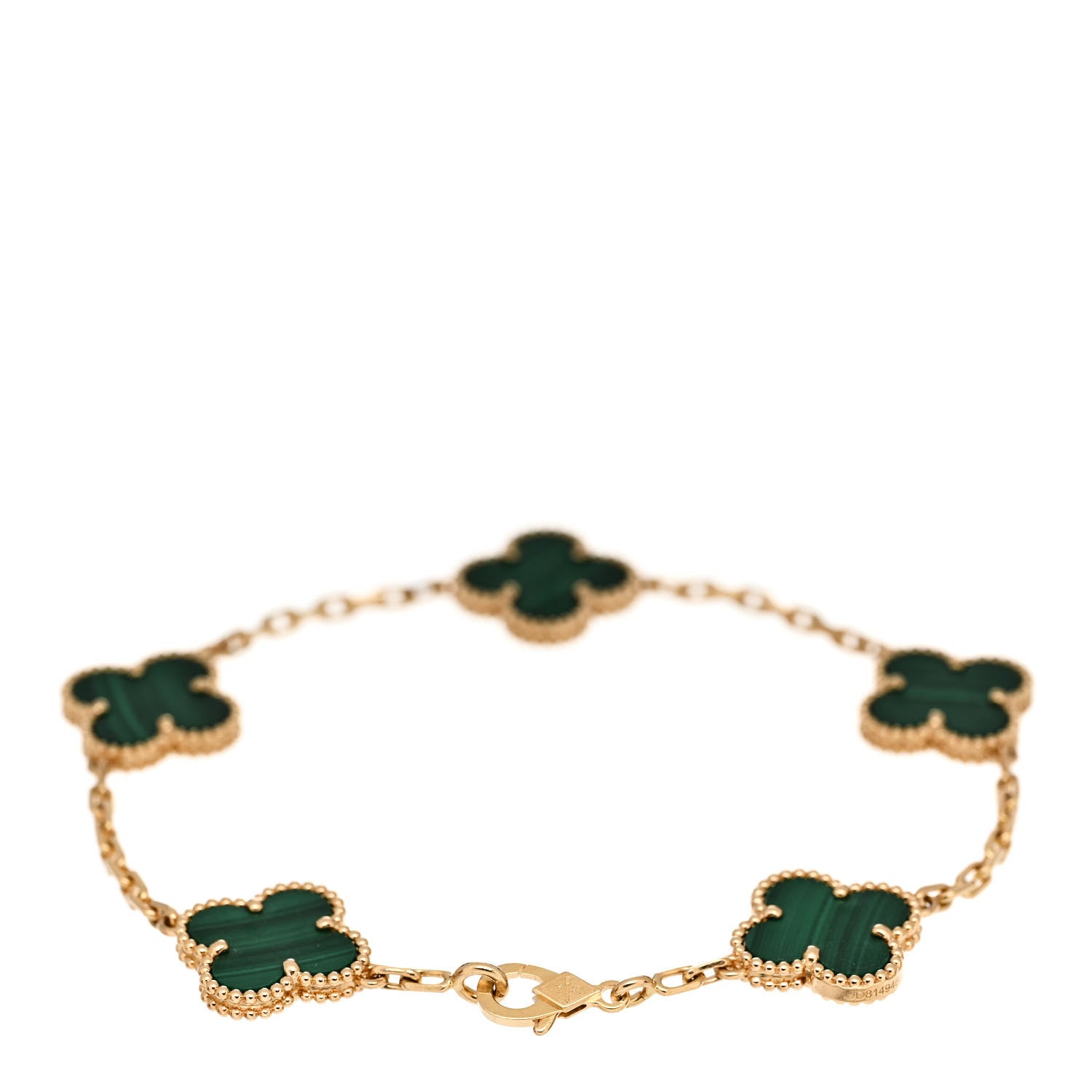 Van Cleef & Arpels 18K Yellow Gold Malachite 5 Motifs Vintage Alhambra Bracelet 2 of 5