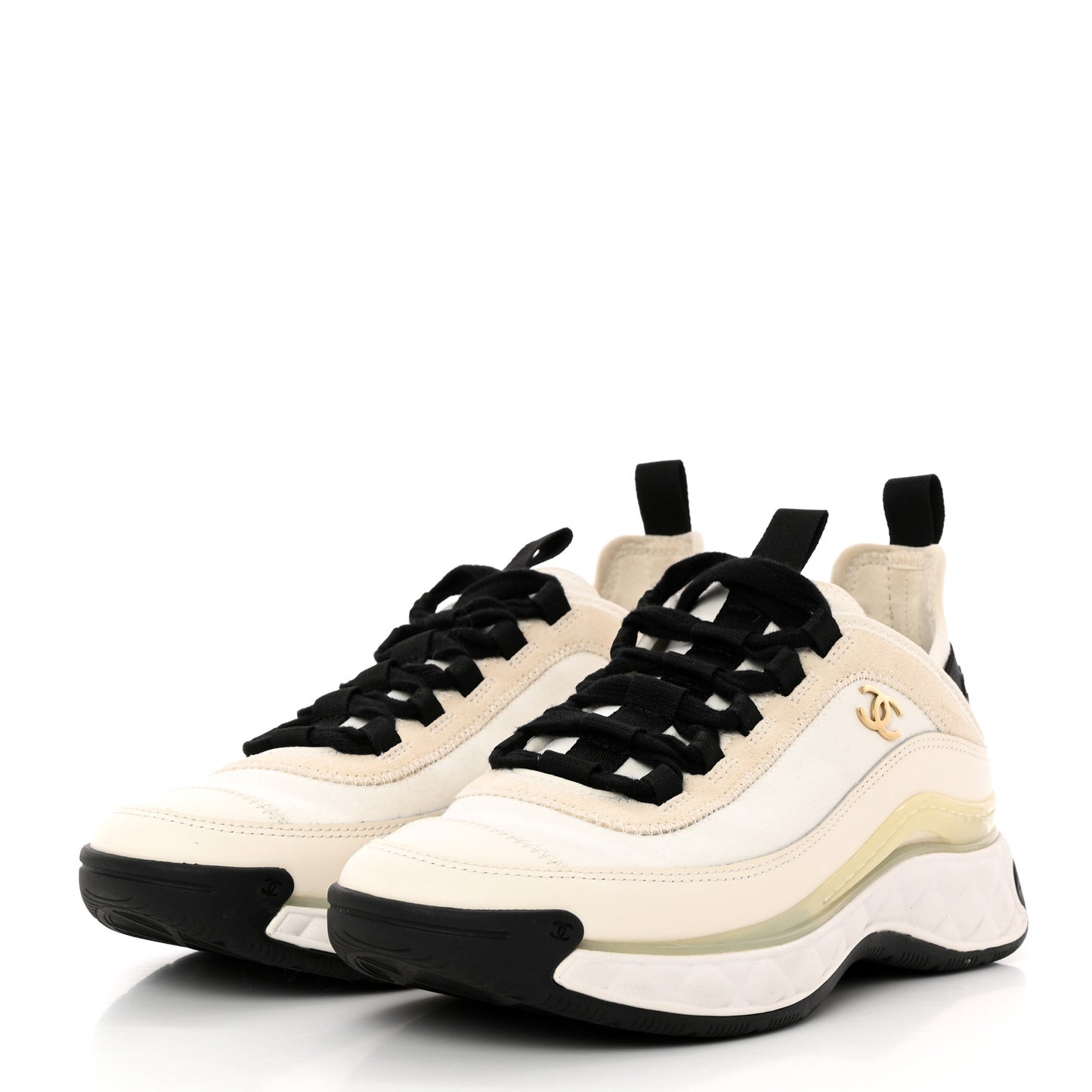 Velvet Calfskin Mixed Fibers CC Sneakers 37 Ivory Black