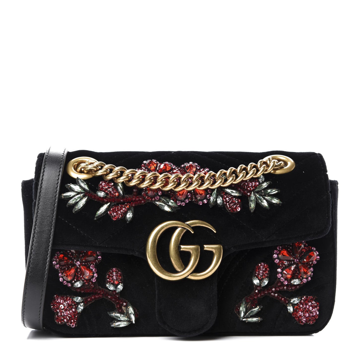 Velvet Matelasse Embroidered Mini GG Marmont Shoulder Bag Black