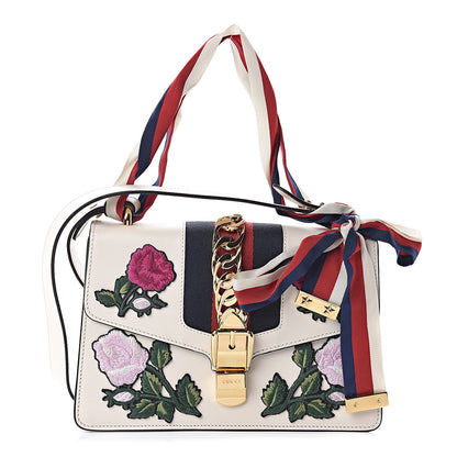 Gucci Calfskin Embroidered Small Sylvie Shoulder Bag White 1 of 10