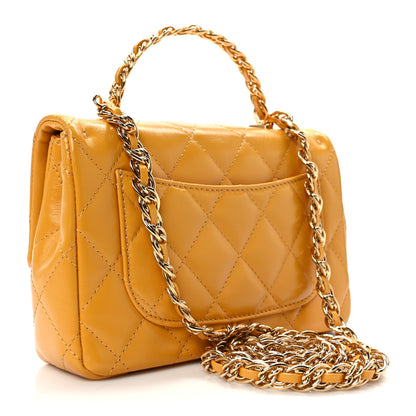 Chanel Shiny Lambskin Quilted Golden Links Top Handle Flap Yellow 3 of 10