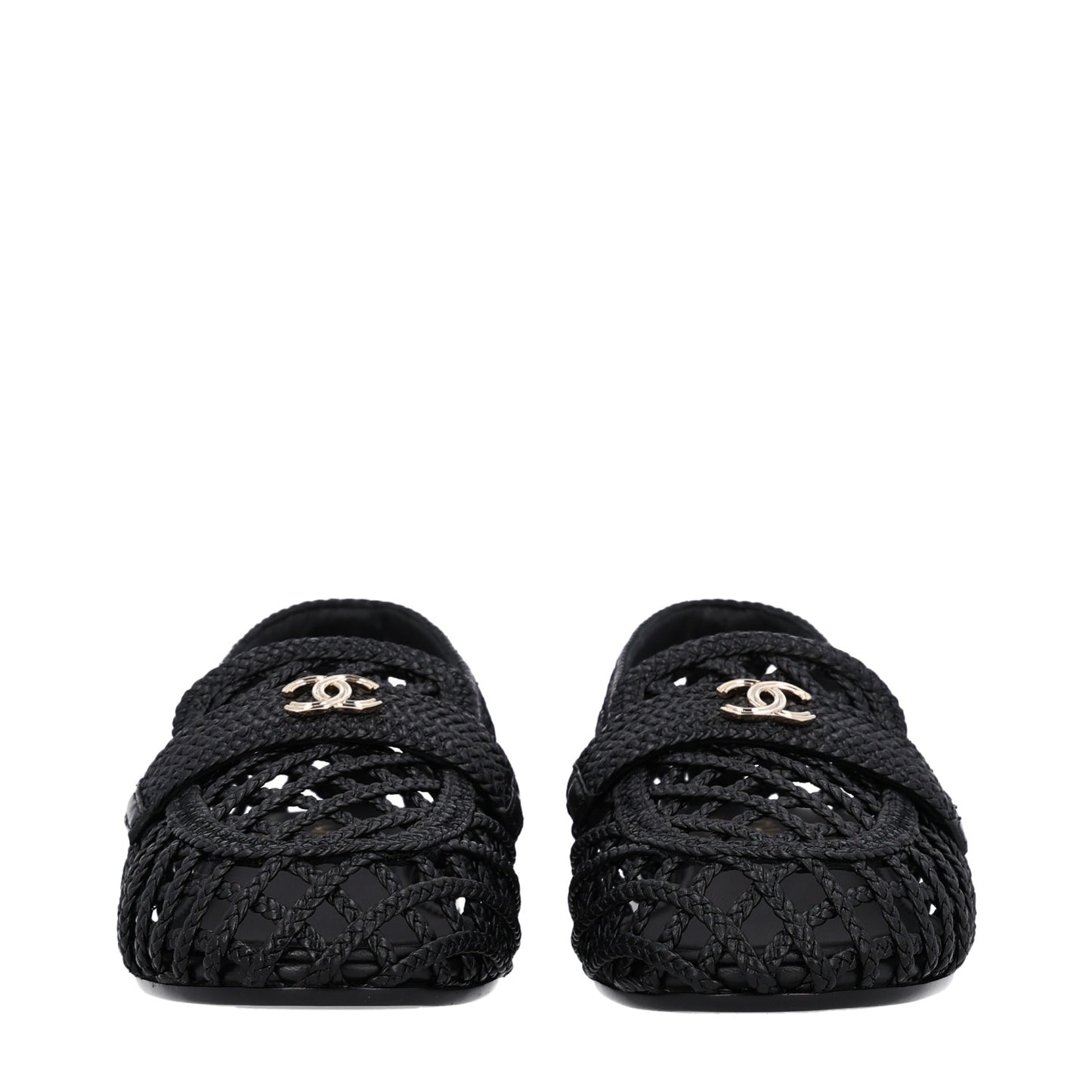 Braided Lambskin CC Mocassin Loafers 38 Black