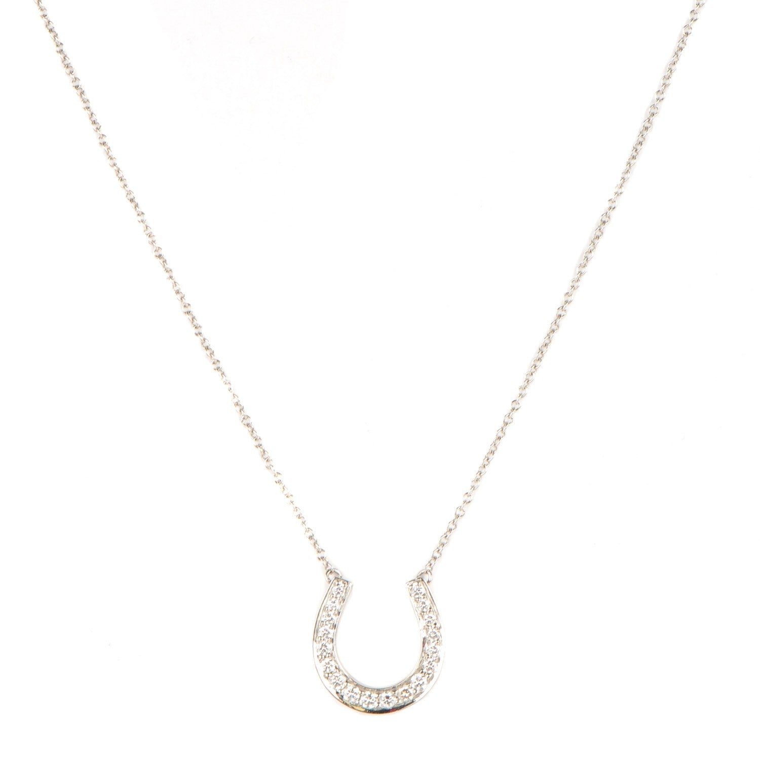 Tiffany Platinum Diamond Horseshoe Pendant Necklace 1 of 6