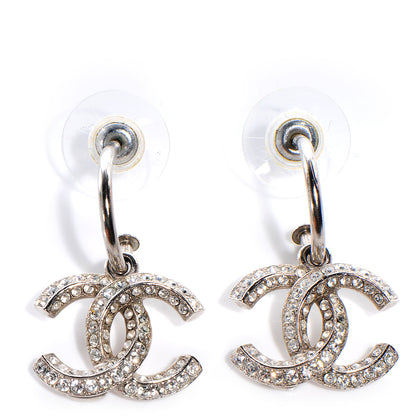 Chanel Crystal CC Hoop Earrings Silver 1 of 5