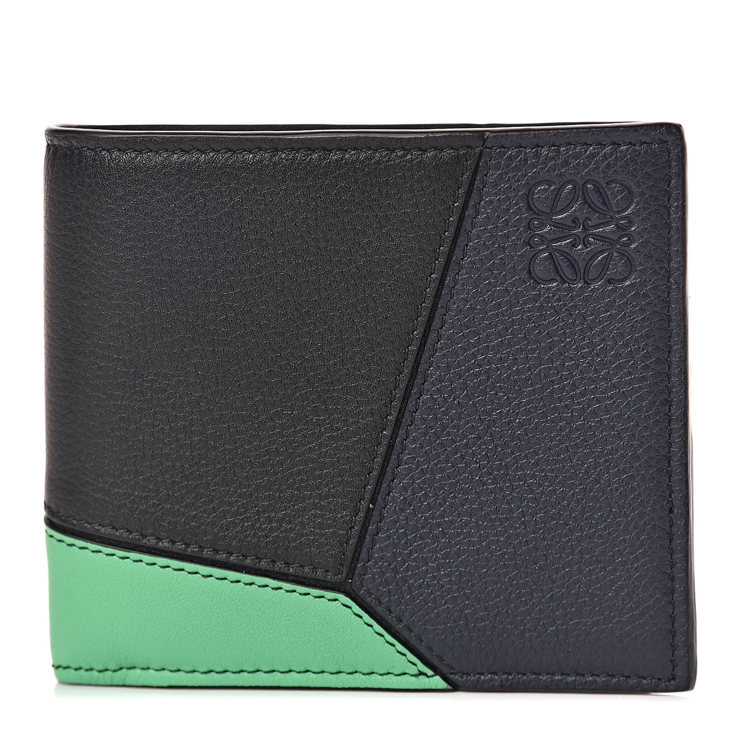 Calfskin Puzzle Bi-fold Wallet Deep Blue Green