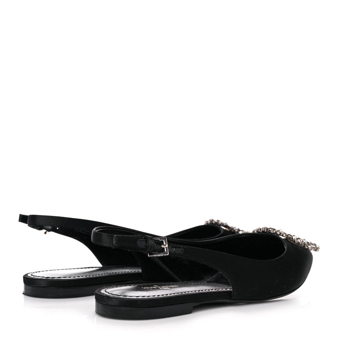 Satin Crystal Madeleine Slingback Ballerina Flats 36 Black