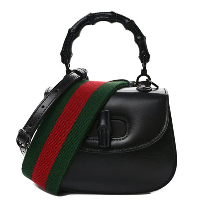 Gucci Boarded Dyana Lux Calfskin Web Monochrome Mini Bamboo 1947 Top Handle Bag Black 1 of 10