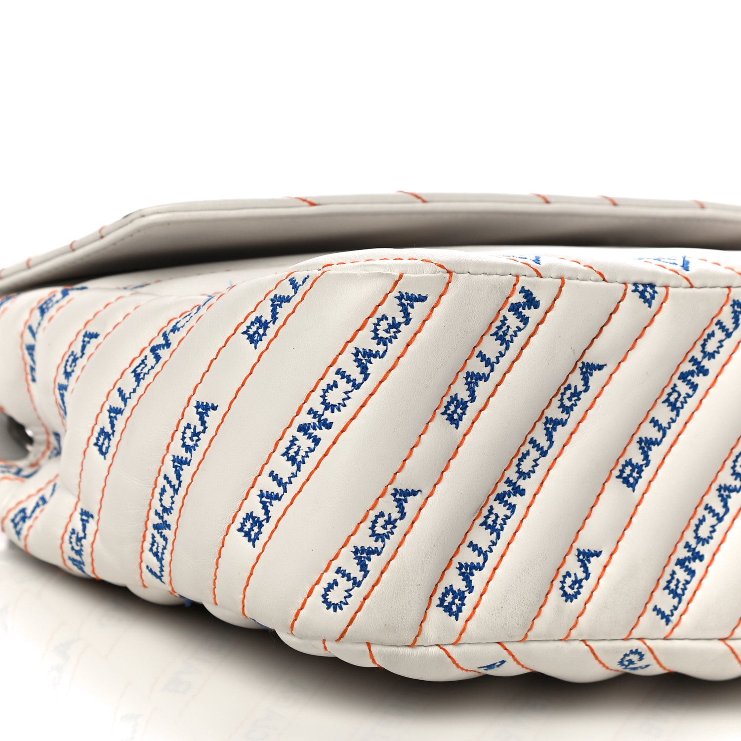 Balenciaga Calfskin Charms Logo Matelasse M BB Round Shoulder Bag Blanc Bleu Orange 8 of 14