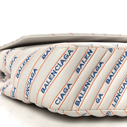 Balenciaga Calfskin Charms Logo Matelasse M BB Round Shoulder Bag Blanc Bleu Orange 8 of 14