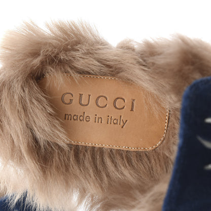 Gucci Velvet Fur Dragon Embroidered Mens Princetown Slippers 6 Zaffre Dark Zaffre 7 of 8