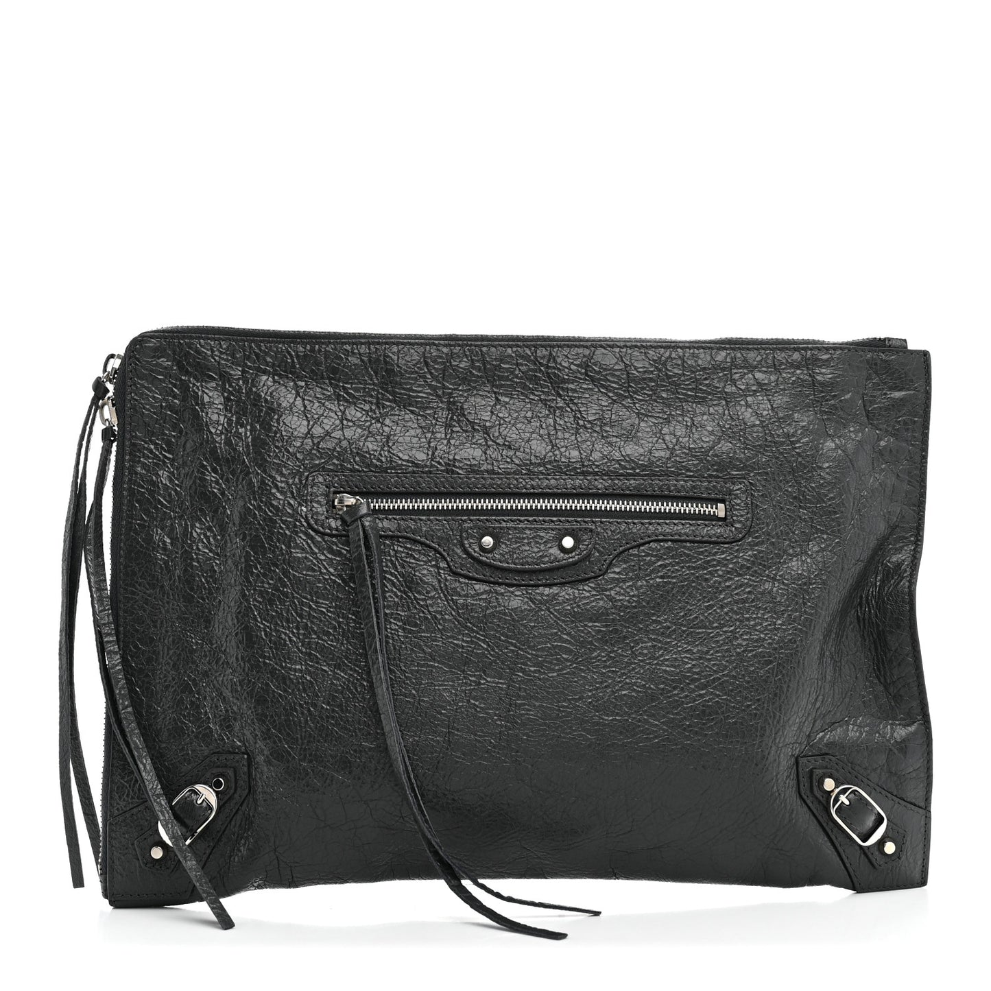 Agneau Classic Hardware Small Pouch Gris Fossile