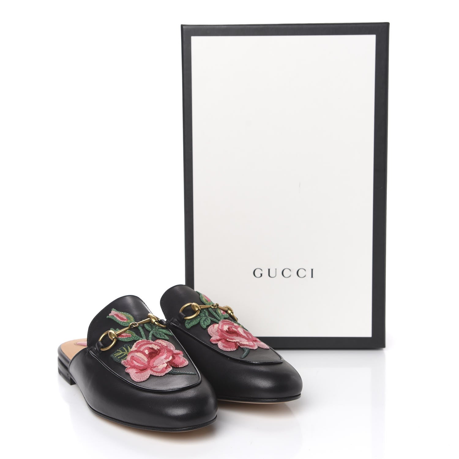 Gucci Calfskin Flower Embroidered Womens Princetown Slippers 38 Black 9 of 9