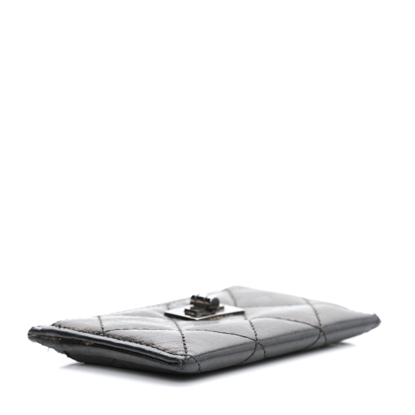 Metallic Aged Calfskin Quilted Reissue Card Holder Charcoal