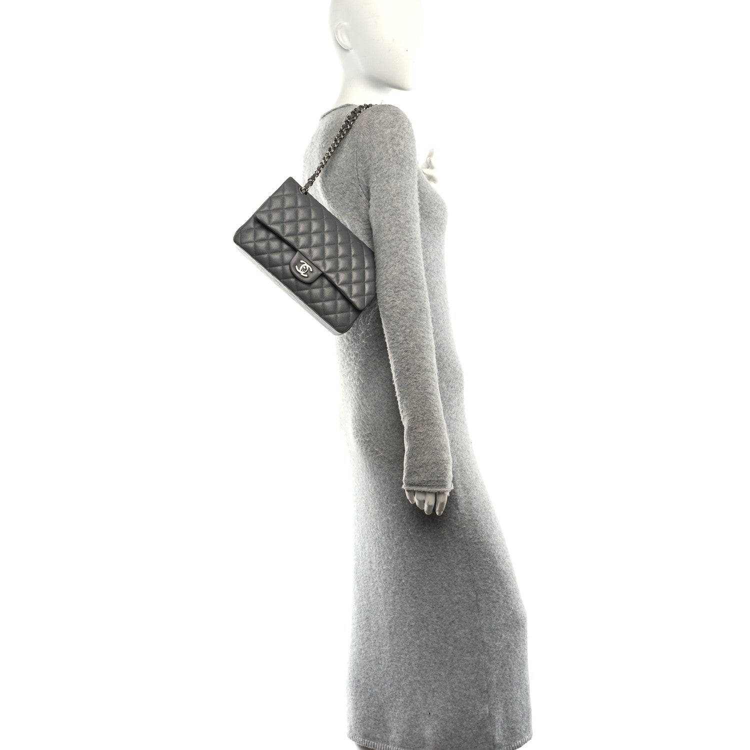 Chanel Caviar Quilted Medium Double Flap Grey 2 of 11