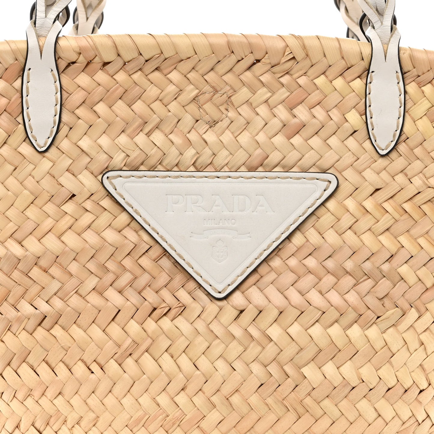Palmitto Vitello Woven Braided Large Basket Tote Bag Naturale White
