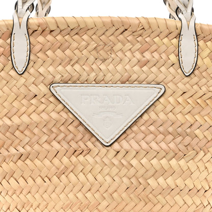 Prada Palmitto Vitello Woven Braided Large Basket Tote Bag Naturale White 7 of 9