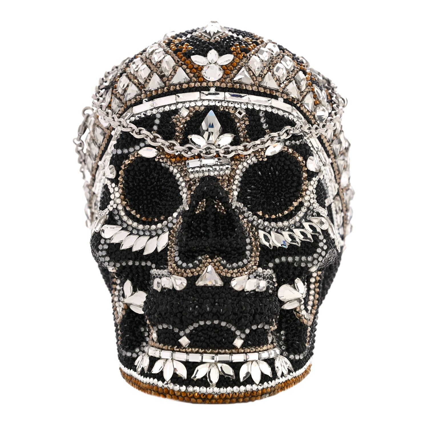 Judith Leiber Crystal Bela Lugosi Skull Minaudiere Clutch Silver Multicolor 1 of 12
