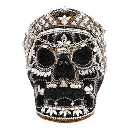 Judith Leiber Crystal Bela Lugosi Skull Minaudiere Clutch Silver Multicolor 1 of 12