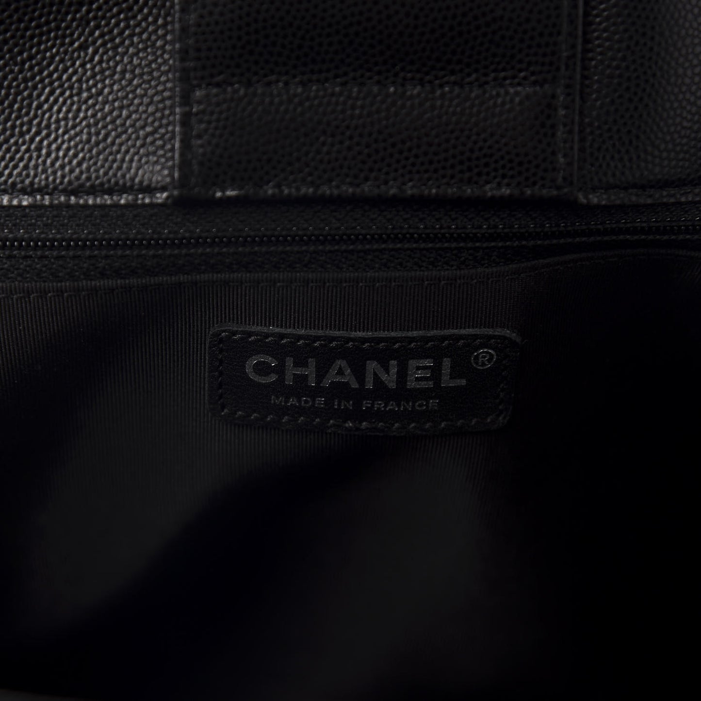 Caviar Chevron Quilted Large Shopping Tote Black