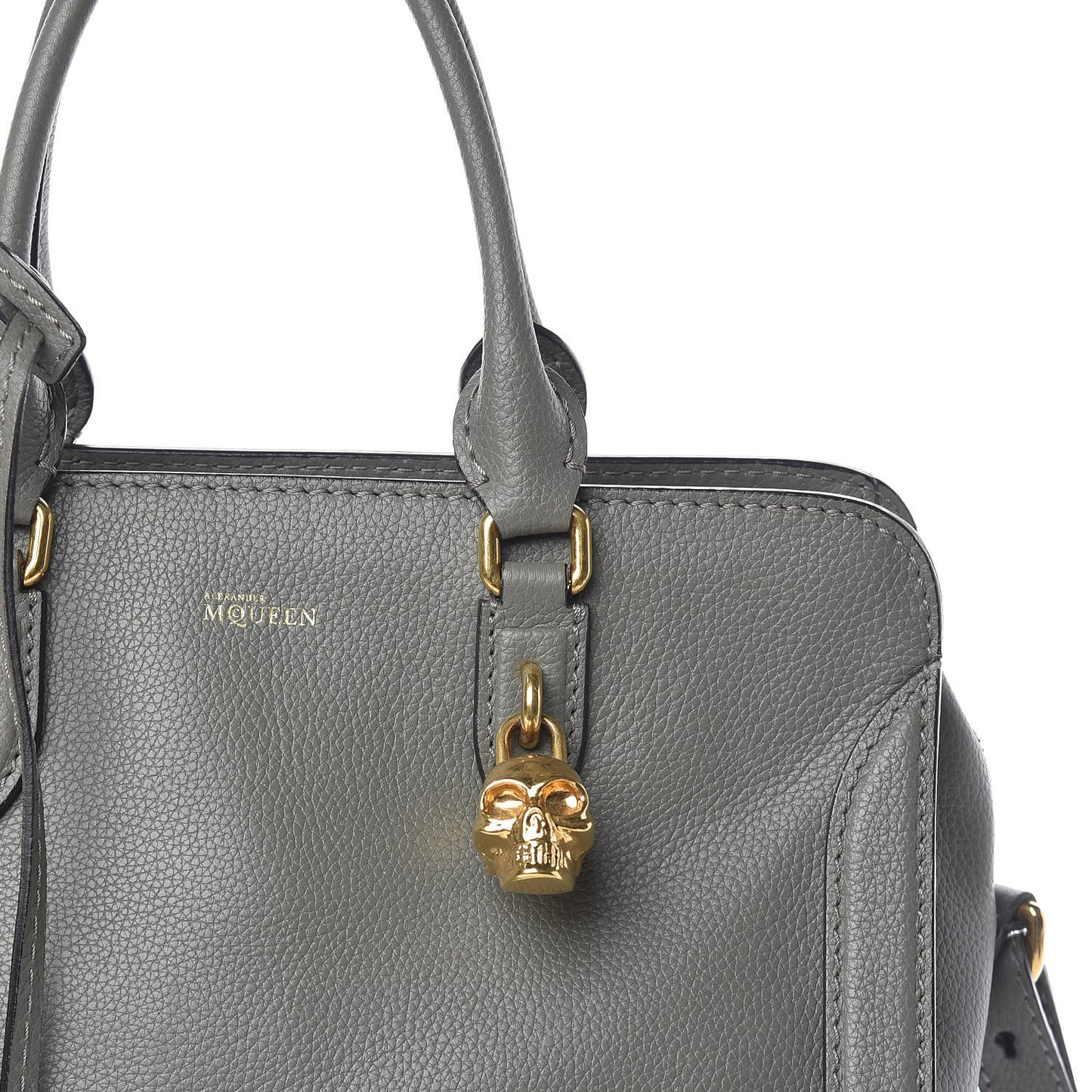 Pebbled Calfskin Small Skull Padlock Zip Around Tote Dark Grey