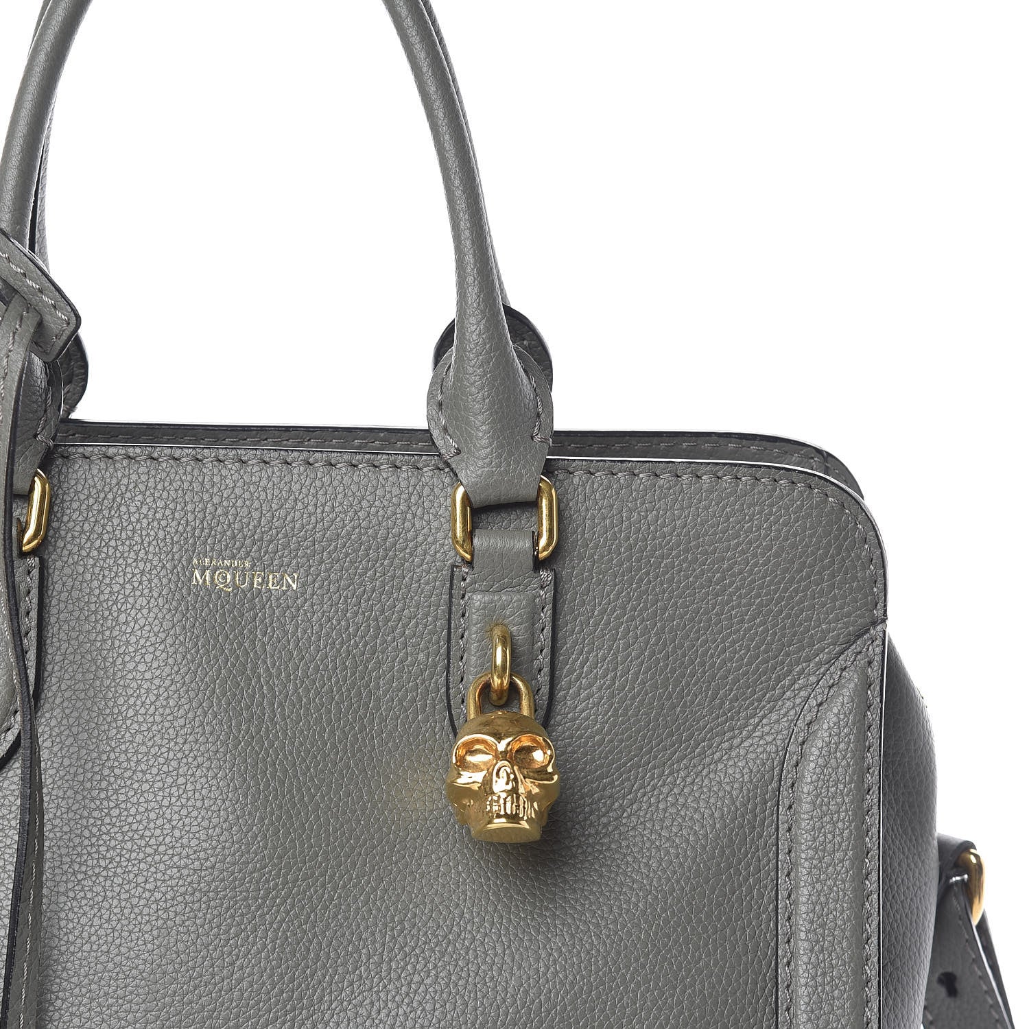 Alexander McQueen Pebbled Calfskin Small Skull Padlock Zip Around Tote Dark Grey 15 of 21