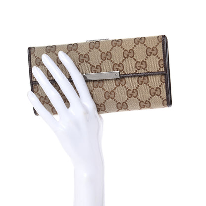 Gucci Monogram Metal Bar Continental Flap Wallet Beige Ebony Dark Brown 2 of 8