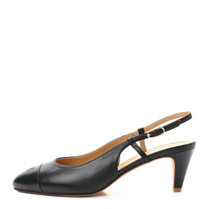 Chanel Calfskin Embossed Cap Toe CC Slingback Pumps 38 Black 1 of 10