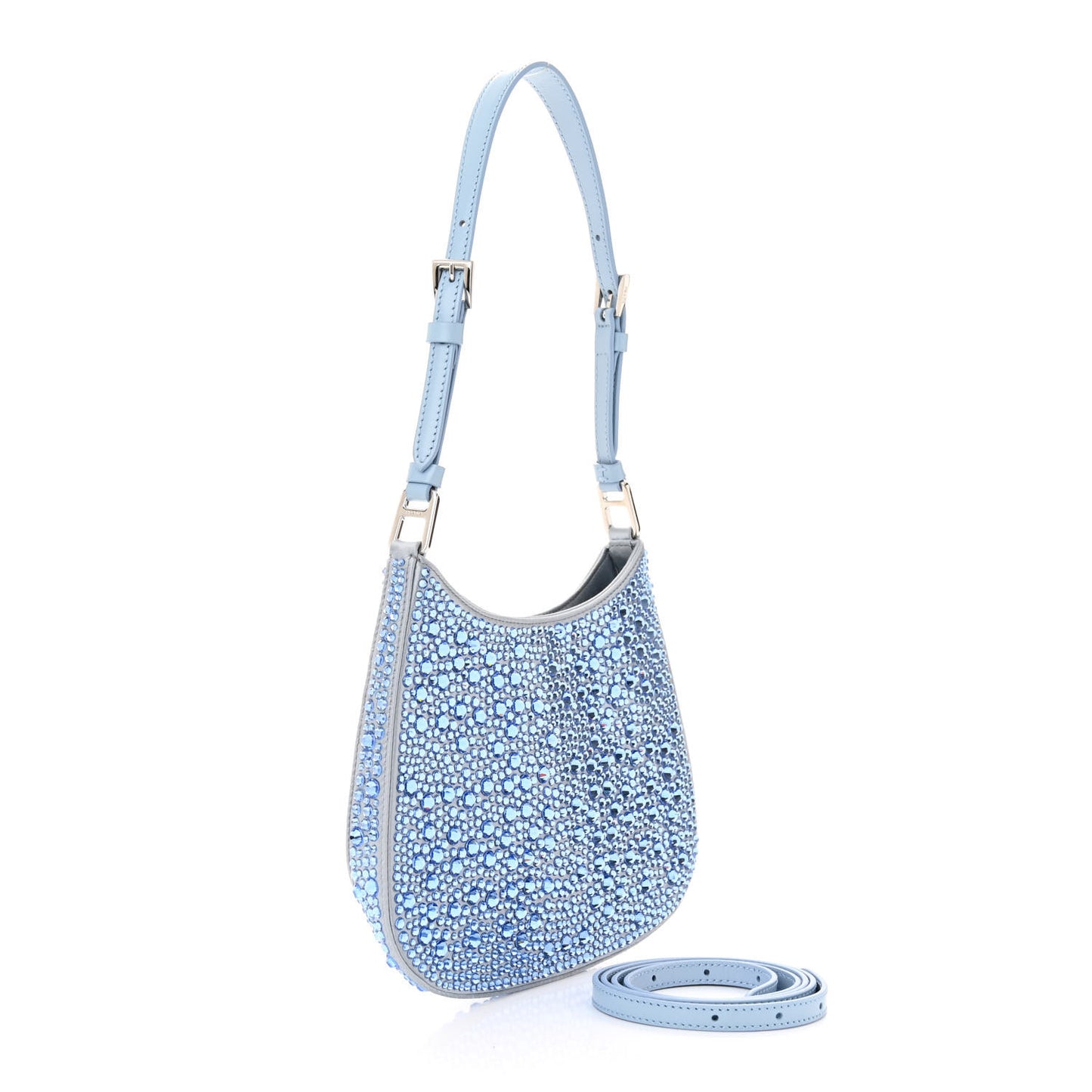 Satin Crystal Cleo Adjustable Strap Shoulder Bag Celeste