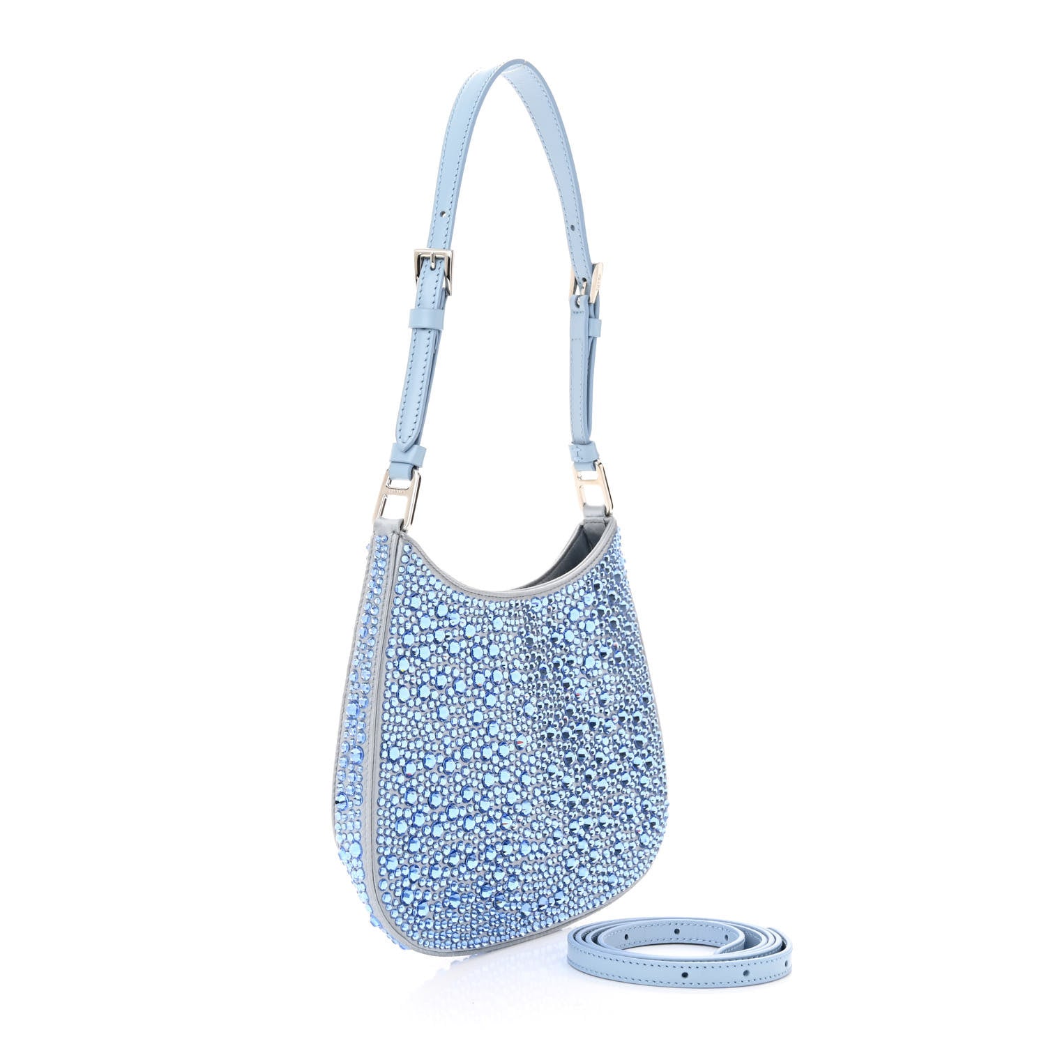 Prada Satin Crystal Cleo Adjustable Strap Shoulder Bag Celeste 3 of 9