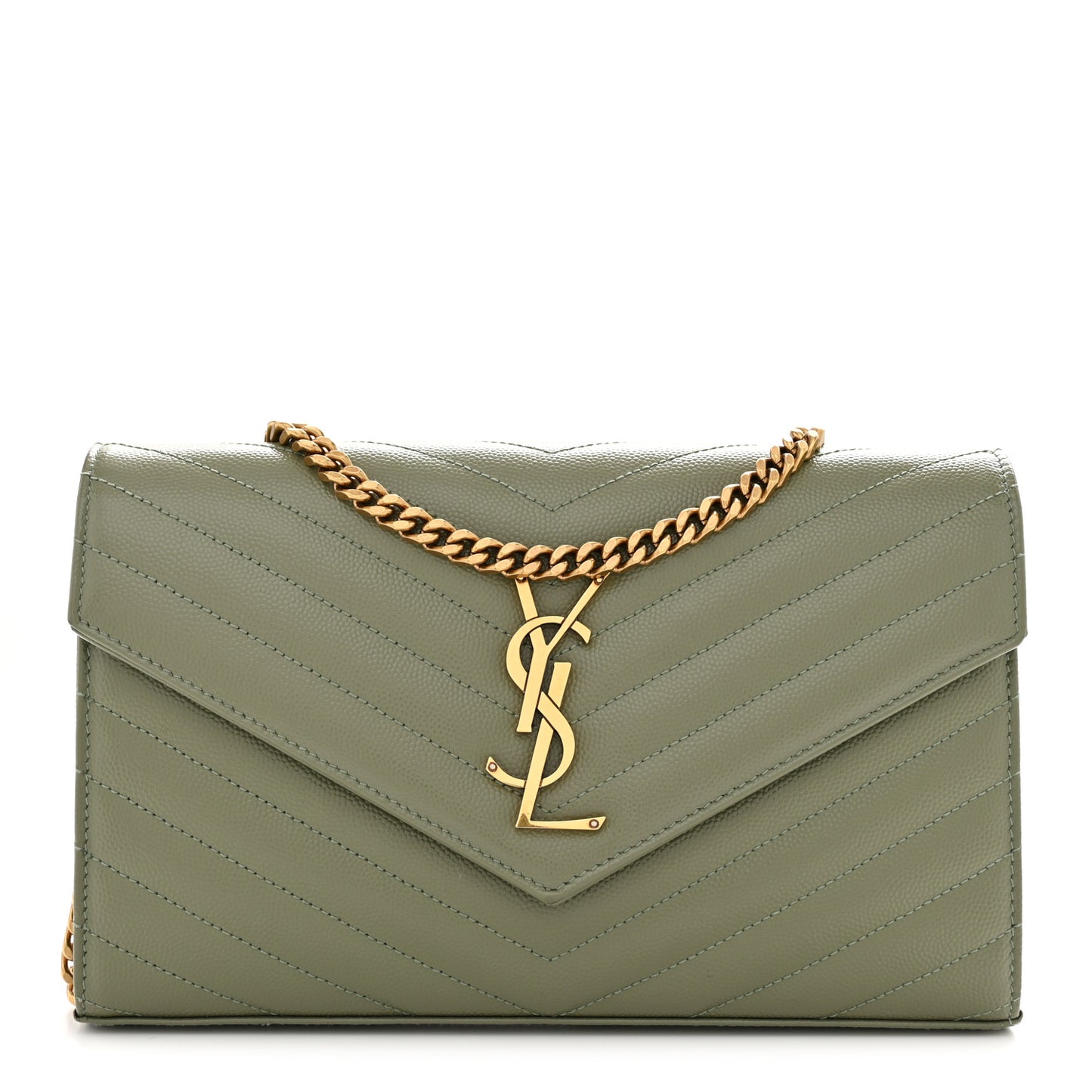 Grain De Poudre Matelasse Chevron Monogram Chain Wallet Light Sage