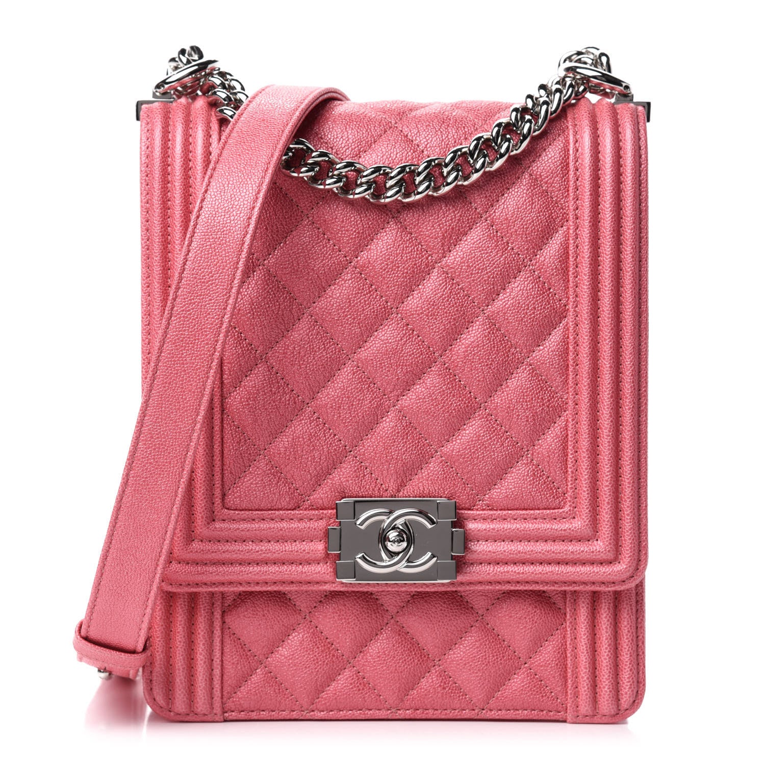 Chanel Caviar Quilted North South Boy Flap Pink 1 of 10